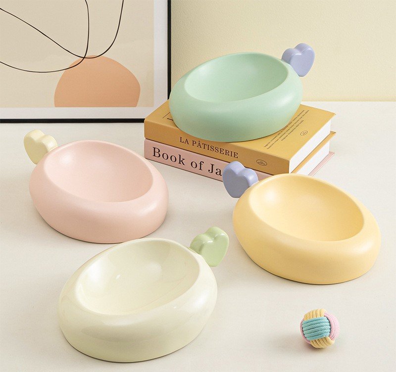 Egg Ceramic Pet Bowl | Wide Base | Heart Lug | Cat and Dog Feeder | Wholesale